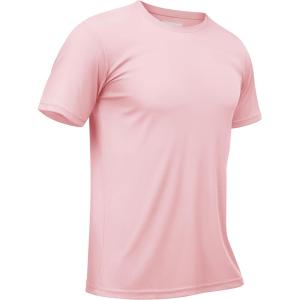 imageTACVASEN Swim Shirts for Men Rash Guard SPF Short Sleeve Sun TShirt UPF 50 Quick Dry Lightweight Fishing Water Shirt06pink