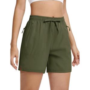 imageTACVASEN Womens 5 Hiking Shorts Quick Dry Golf Lightweight UPF50 Athletic Shorts Summer Water Resistant Zipper PocketsArmy Green