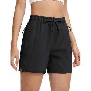 imageTACVASEN Womens 5 Hiking Shorts Quick Dry Golf Lightweight UPF50 Athletic Shorts Summer Water Resistant Zipper PocketsBlack