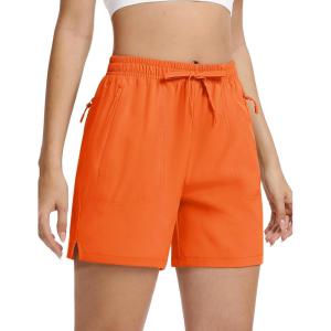 imageTACVASEN Womens 5 Hiking Shorts Quick Dry Golf Lightweight UPF50 Athletic Shorts Summer Water Resistant Zipper PocketsFlorange