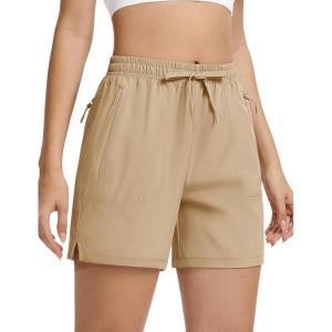 imageTACVASEN Womens 5 Hiking Shorts Quick Dry Golf Lightweight UPF50 Athletic Shorts Summer Water Resistant Zipper PocketsKhaki