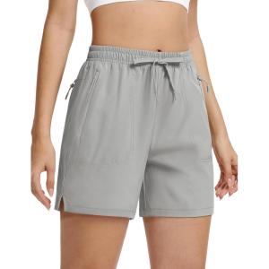 imageTACVASEN Womens 5 Hiking Shorts Quick Dry Golf Lightweight UPF50 Athletic Shorts Summer Water Resistant Zipper PocketsLgray