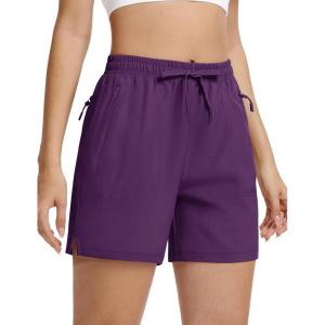 imageTACVASEN Womens 5 Hiking Shorts Quick Dry Golf Lightweight UPF50 Athletic Shorts Summer Water Resistant Zipper PocketsPurplishred