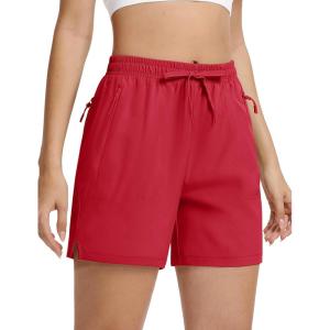 imageTACVASEN Womens 5 Hiking Shorts Quick Dry Golf Lightweight UPF50 Athletic Shorts Summer Water Resistant Zipper PocketsRed