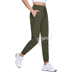 imageTACVASEN Womens Joggers Lightweight Quick Dry Hiking Pants with Pockets Athletic Travel Workout Summer Water ResistantGreen