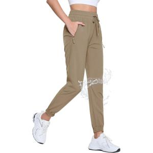 imageTACVASEN Womens Joggers Lightweight Quick Dry Hiking Pants with Pockets Athletic Travel Workout Summer Water ResistantKhaki