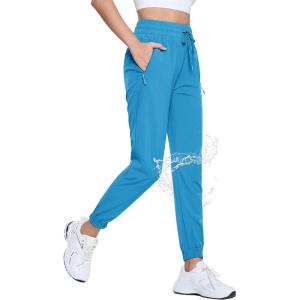 imageTACVASEN Womens Joggers Lightweight Quick Dry Hiking Pants with Pockets Athletic Travel Workout Summer Water ResistantLake Blue