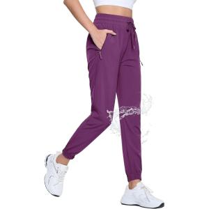 imageTACVASEN Womens Joggers Lightweight Quick Dry Hiking Pants with Pockets Athletic Travel Workout Summer Water ResistantPurplish Red