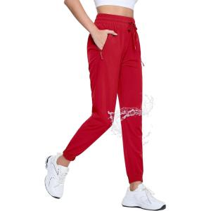 imageTACVASEN Womens Joggers Lightweight Quick Dry Hiking Pants with Pockets Athletic Travel Workout Summer Water ResistantRed