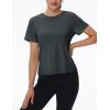 imageTACVASEN Workout Tops for Women Short Sleeve Cropped Split Back Athletic Shirts Breathable Exercise Running Gym ShirtsDark Grey