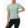 imageTACVASEN Workout Tops for Women Short Sleeve Cropped Split Back Athletic Shirts Breathable Exercise Running Gym ShirtsGrey Green