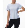 imageTACVASEN Workout Tops for Women Short Sleeve Cropped Split Back Athletic Shirts Breathable Exercise Running Gym ShirtsLight Sky Blue