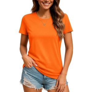 imageTACVASEN Cotton TShirts for Women Crew Neck Short Sleeves Tops Soft Lightweight Casual Summer Basic TeeOrange
