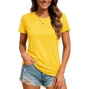 imageTACVASEN Cotton TShirts for Women Crew Neck Short Sleeves Tops Soft Lightweight Casual Summer Basic TeeYellow