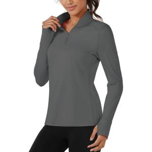 imageTACVASEN Womens Quarter Zip Pullover Fleece Lined Golf Shirt Long Sleeve Workout Tops Athletic Sweatshirt for WomenDark Grey