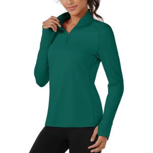 imageTACVASEN Womens Quarter Zip Pullover Fleece Lined Golf Shirt Long Sleeve Workout Tops Athletic Sweatshirt for WomenE Green