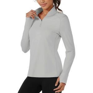 imageTACVASEN Womens Quarter Zip Pullover Fleece Lined Golf Shirt Long Sleeve Workout Tops Athletic Sweatshirt for WomenLight Grey
