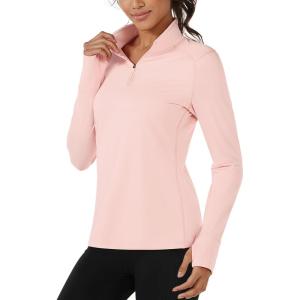 imageTACVASEN Womens Quarter Zip Pullover Fleece Lined Golf Shirt Long Sleeve Workout Tops Athletic Sweatshirt for WomenLight Pink