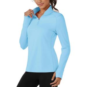 imageTACVASEN Womens Quarter Zip Pullover Fleece Lined Golf Shirt Long Sleeve Workout Tops Athletic Sweatshirt for WomenLight Sky Blue