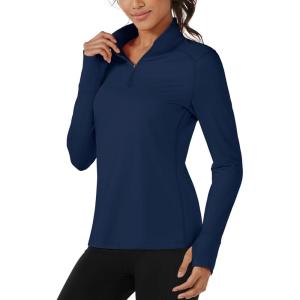 imageTACVASEN Womens Quarter Zip Pullover Fleece Lined Golf Shirt Long Sleeve Workout Tops Athletic Sweatshirt for WomenNavy