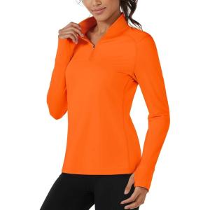 imageTACVASEN Womens Quarter Zip Pullover Fleece Lined Golf Shirt Long Sleeve Workout Tops Athletic Sweatshirt for WomenOrange