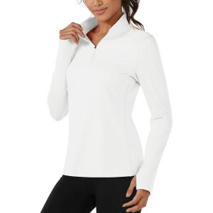 imageTACVASEN Womens Quarter Zip Pullover Fleece Lined Golf Shirt Long Sleeve Workout Tops Athletic Sweatshirt for WomenWhite