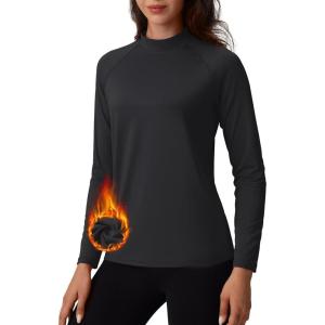 imageTACVASEN Womens Thermal Long Sleeve Mock Turtleneck Shirt Fleece Lined Base Layer Tops for Cold Weather WorkoutBlack