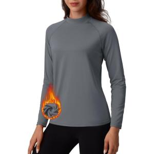 imageTACVASEN Womens Thermal Long Sleeve Mock Turtleneck Shirt Fleece Lined Base Layer Tops for Cold Weather WorkoutDarkgrey