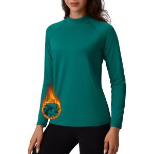 imageTACVASEN Womens Thermal Long Sleeve Mock Turtleneck Shirt Fleece Lined Base Layer Tops for Cold Weather WorkoutEgreen