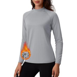 imageTACVASEN Womens Thermal Long Sleeve Mock Turtleneck Shirt Fleece Lined Base Layer Tops for Cold Weather WorkoutLightgrey