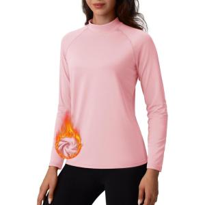 imageTACVASEN Womens Thermal Long Sleeve Mock Turtleneck Shirt Fleece Lined Base Layer Tops for Cold Weather WorkoutLightpink
