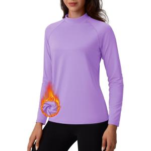 imageTACVASEN Womens Thermal Long Sleeve Mock Turtleneck Shirt Fleece Lined Base Layer Tops for Cold Weather WorkoutLtpurple