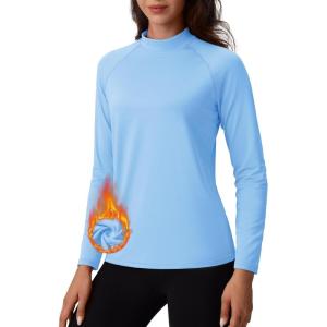 imageTACVASEN Womens Thermal Long Sleeve Mock Turtleneck Shirt Fleece Lined Base Layer Tops for Cold Weather WorkoutLtskyblue