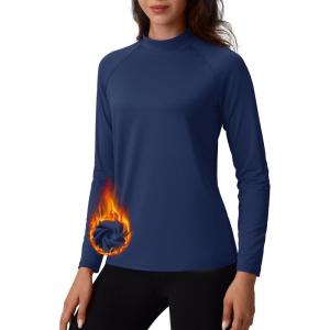 imageTACVASEN Womens Thermal Long Sleeve Mock Turtleneck Shirt Fleece Lined Base Layer Tops for Cold Weather WorkoutNavy