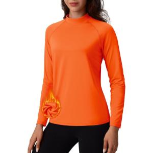 imageTACVASEN Womens Thermal Long Sleeve Mock Turtleneck Shirt Fleece Lined Base Layer Tops for Cold Weather WorkoutOrange