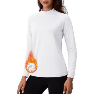 imageTACVASEN Womens Thermal Long Sleeve Mock Turtleneck Shirt Fleece Lined Base Layer Tops for Cold Weather WorkoutWhite