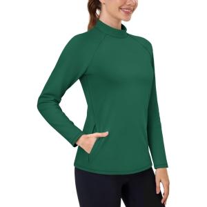 imageTACVASEN Womens Thermal Shirts Mock Turtleneck Fleece Lined Long Sleeve Underwear Water Resistant Athletic Base LayerEmerald Green