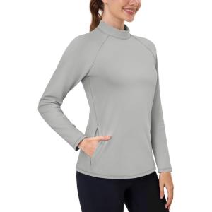 imageTACVASEN Womens Thermal Shirts Mock Turtleneck Fleece Lined Long Sleeve Underwear Water Resistant Athletic Base LayerLight Grey