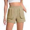 imageTACVASEN Womens 35quot High Waisted Athletic Shorts Lightweight Running Workout Shorts with Pockets Gym Water ResistantKhaki