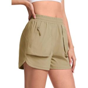 imageTACVASEN Womens 35quot High Waisted Athletic Shorts Lightweight Running Workout Shorts with Pockets Gym Water ResistantKhaki