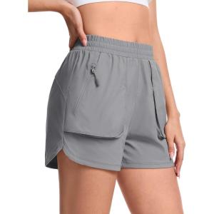 imageTACVASEN Womens 35quot High Waisted Athletic Shorts Lightweight Running Workout Shorts with Pockets Gym Water ResistantLgray