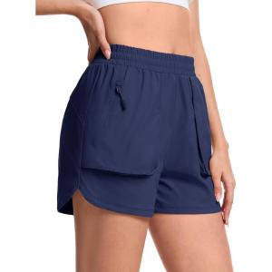 imageTACVASEN Womens 35quot High Waisted Athletic Shorts Lightweight Running Workout Shorts with Pockets Gym Water ResistantNavy