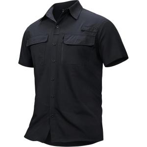 imageTACVASEN Fishing Shirts for Men Cool Hiking Shirt Button Up Short Sleeve SPF UPF 50 Sun Shirt Quick Dry for TacticalBlack