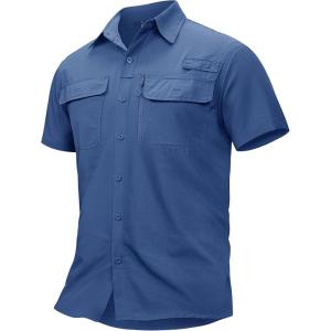 imageTACVASEN Fishing Shirts for Men Cool Hiking Shirt Button Up Short Sleeve SPF UPF 50 Sun Shirt Quick Dry for TacticalBluegray