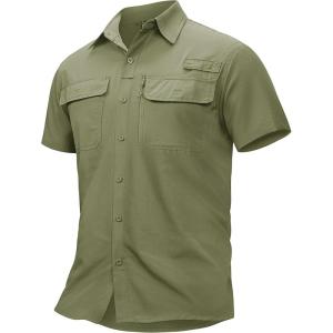 imageTACVASEN Fishing Shirts for Men Cool Hiking Shirt Button Up Short Sleeve SPF UPF 50 Sun Shirt Quick Dry for TacticalGreygreen