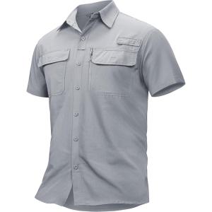 imageTACVASEN Fishing Shirts for Men Cool Hiking Shirt Button Up Short Sleeve SPF UPF 50 Sun Shirt Quick Dry for TacticalLightgrey