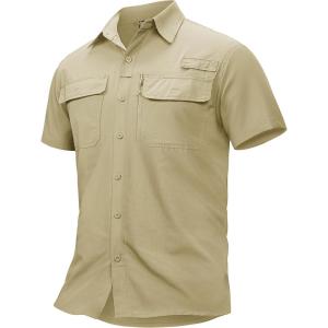 imageTACVASEN Fishing Shirts for Men Cool Hiking Shirt Button Up Short Sleeve SPF UPF 50 Sun Shirt Quick Dry for TacticalLightkhaki