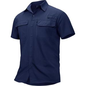 imageTACVASEN Fishing Shirts for Men Cool Hiking Shirt Button Up Short Sleeve SPF UPF 50 Sun Shirt Quick Dry for TacticalNavy
