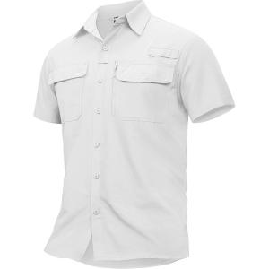 imageTACVASEN Fishing Shirts for Men Cool Hiking Shirt Button Up Short Sleeve SPF UPF 50 Sun Shirt Quick Dry for TacticalWhite