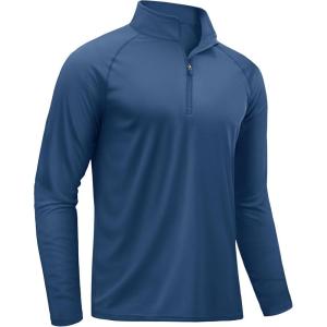 imageTACVASEN Mens Long Sleeve Athletic Shirts 14 Pullover Zip Sun Protection Rash Guard UPF 50 Outdoor Running TShirts01blue Grey